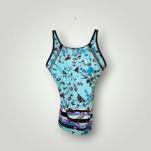 Free Country Blue Aquatopia Floral Blouson Tankini Swim Top size S 4 6
